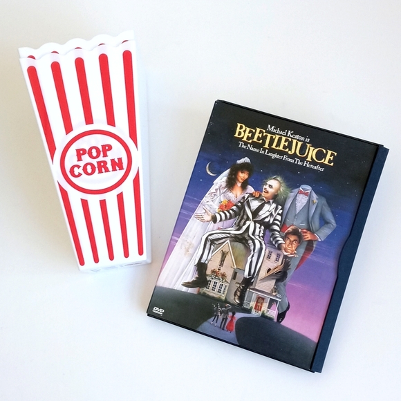 Beetlejuice Other - Beetlejuice DVD Movie & 2 New Popcorn Containers Wynona Ryder Catherine O’Hara